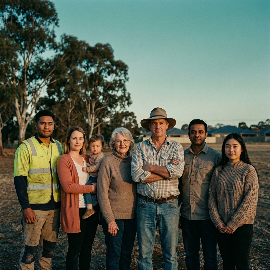 A diverse group of Australians standing together